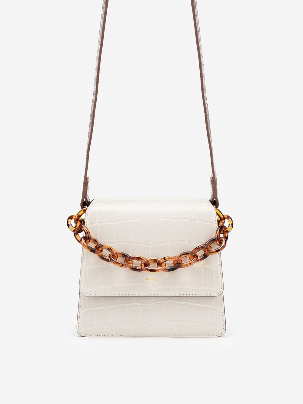 JW PEI Eva Ivory Croc Embossed Shoulder Bag Tortoise Chain Vegan Leather